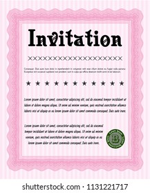 Pink Retro vintage invitation. Detailed. With guilloche pattern. Retro design. 