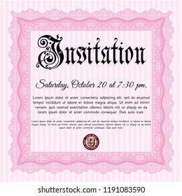 Pink Retro vintage invitation. Detailed. With complex background. Artistry design. 