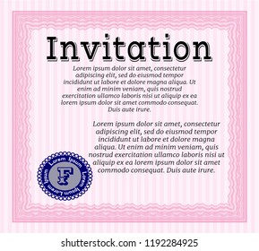 Pink Retro vintage invitation. Detailed. Printer friendly. Lovely design. 