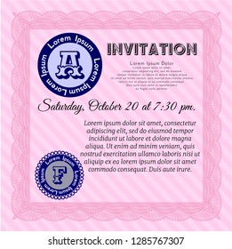Pink Retro vintage invitation. Detailed. With quality background. Superior design. 