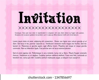 Pink Retro vintage invitation. Detailed. With guilloche pattern and background. Retro design. 