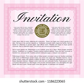 Pink Retro vintage invitation. Easy to print. Money style design. Vector illustration. 