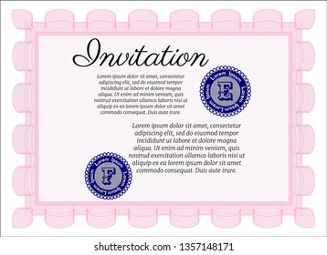 Pink Retro vintage invitation. Easy to print. Cordial design. Customizable, Easy to edit and change colors. 