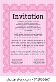 Pink Retro vintage invitation. Easy to print. Lovely design. Vector illustration. 