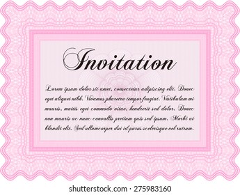 Pink Retro vintage invitation. Excellent complex design. Border, frame.With linear background. 