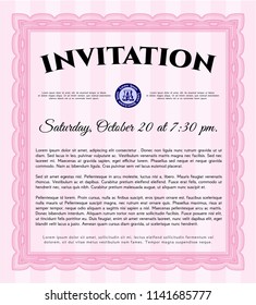Pink Retro vintage invitation. Good design. Easy to print. Detailed. 