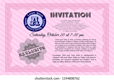Pink Retro vintage invitation. Good design. With complex background. Customizable, Easy to edit and change colors. 