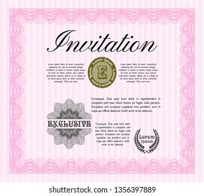 Pink Retro vintage invitation. Good design. Customizable, Easy to edit and change colors. With complex background. 