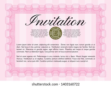 Pink Retro vintage invitation. Good design. Customizable, Easy to edit and change colors. With background. 