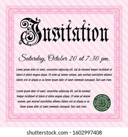 Pink Retro vintage invitation. Good design. Complex background. Customizable, Easy to edit and change colors. 