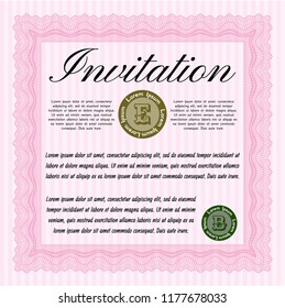 Pink Retro vintage invitation. With great quality guilloche pattern. Superior design. Detailed. 