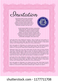 Pink Retro vintage invitation. With great quality guilloche pattern. Good design. Vector illustration. 