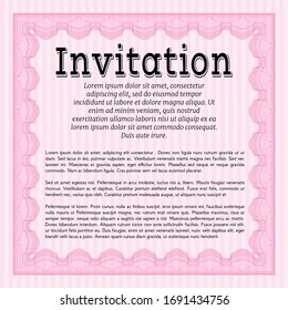 Pink Retro vintage invitation. With great quality guilloche pattern. Detailed. Good design. 