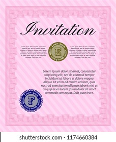 Pink Retro vintage invitation. With guilloche pattern. Customizable, Easy to edit and change colors. Elegant design. 
