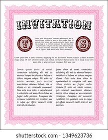 Pink Retro vintage invitation. With guilloche pattern and background. Modern design. Customizable, Easy to edit and change colors. 