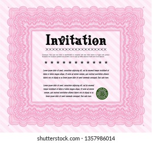 Pink Retro vintage invitation. With guilloche pattern and background. Detailed. Retro design. 