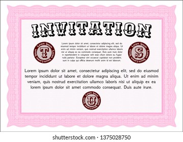 Pink Retro vintage invitation. With guilloche pattern and background. Money design. Detailed. 