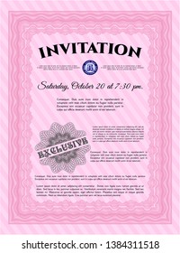 Pink Retro vintage invitation. With guilloche pattern and background. Detailed. Perfect design. 