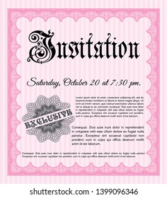 Pink Retro vintage invitation. With guilloche pattern and background. Customizable, Easy to edit and change colors. Good design. 