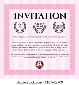 Pink Retro vintage invitation. With linear background. Vector illustration. Superior design. 