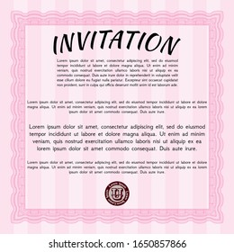 Pink Retro vintage invitation. With linear background. Detailed. Money Pattern. 