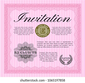 Pink Retro vintage invitation. Lovely design. With great quality guilloche pattern. Customizable, Easy to edit and change colors. 