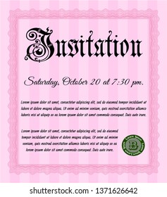 Pink Retro vintage invitation. Lovely design. With linear background. Detailed. 