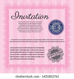 Pink Retro vintage invitation. Lovely design. Customizable, Easy to edit and change colors. With great quality guilloche pattern. 