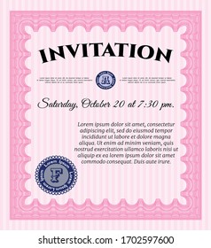 Pink Retro vintage invitation. Lovely design. With guilloche pattern and background. Customizable, Easy to edit and change colors. 