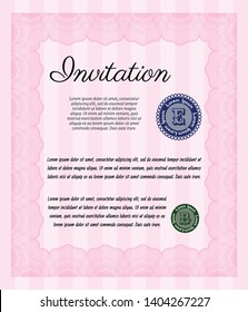 Pink Retro vintage invitation. Modern design. Easy to print. Vector illustration. 