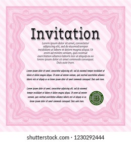 Pink Retro vintage invitation. Money style design. Customizable, Easy to edit and change colors. With guilloche pattern. 