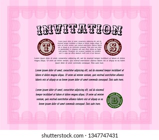 Pink Retro vintage invitation. Money Pattern design. With complex background. Customizable, Easy to edit and change colors. 