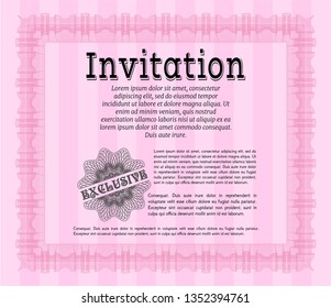 Pink Retro vintage invitation. Money Pattern design. Detailed. Easy to print. 