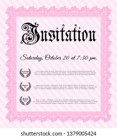 Pink Retro vintage invitation. Money Pattern. With complex linear background. Customizable, Easy to edit and change colors. 