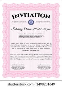 Pink Retro vintage invitation. Money Pattern design. With complex linear background. Vector illustration. 