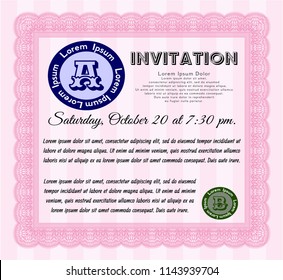 Pink Retro vintage invitation. Nice design. Customizable, Easy to edit and change colors. With linear background. 