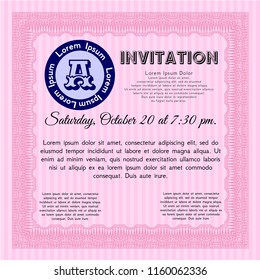 Pink Retro vintage invitation. Nice design. With guilloche pattern. Customizable, Easy to edit and change colors. 