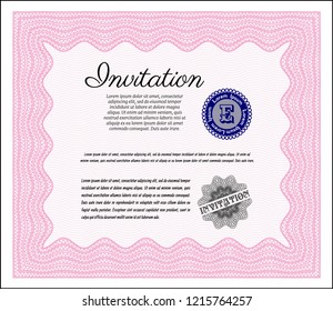 Pink Retro vintage invitation. Perfect design. Detailed. With great quality guilloche pattern. 