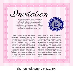 Pink Retro vintage invitation. Perfect design. Detailed. With quality background. 