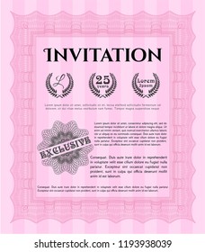 Pink Retro vintage invitation. Printer friendly. Artistry design. Customizable, Easy to edit and change colors. 