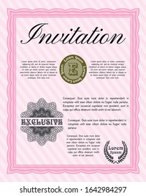 Pink Retro vintage invitation. Printer friendly. Vector illustration. Modern design. 