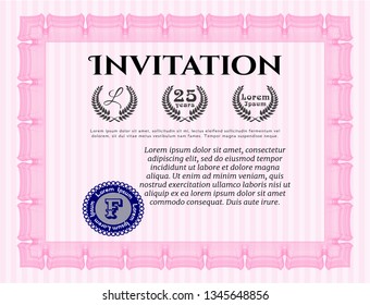 Pink Retro vintage invitation. With quality background. Detailed. Retro design. 