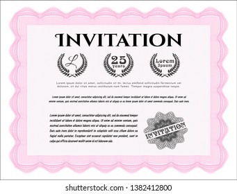 Pink Retro vintage invitation. Sophisticated design. Customizable, Easy to edit and change colors. Easy to print. 
