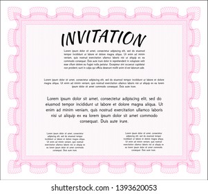 Pink Retro vintage invitation. Superior design. Customizable, Easy to edit and change colors. With guilloche pattern. 