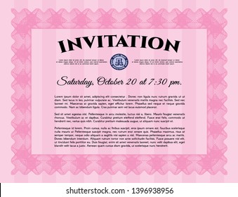 Pink Retro vintage invitation. Superior design. Detailed. With great quality guilloche pattern. 