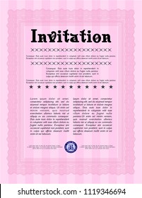 Pink Retro vintage invitation. Vector illustration. With complex background. Superior design. 