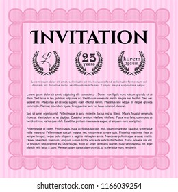 Pink Retro vintage invitation. Vector illustration. With complex linear background. Money Pattern. 