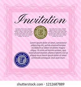 Pink Retro vintage invitation. Vector illustration. Complex background. Money Pattern design. 