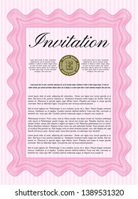 Pink Retro vintage invitation. Vector illustration. With guilloche pattern. Perfect design. 