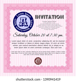 Pink Retro vintage invitation. Vector illustration. With great quality guilloche pattern. Money design. 